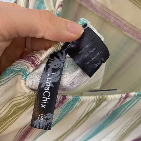 LunaChix Cream Midi Striped Back Bow Tie Dress - Picture 5 of 5